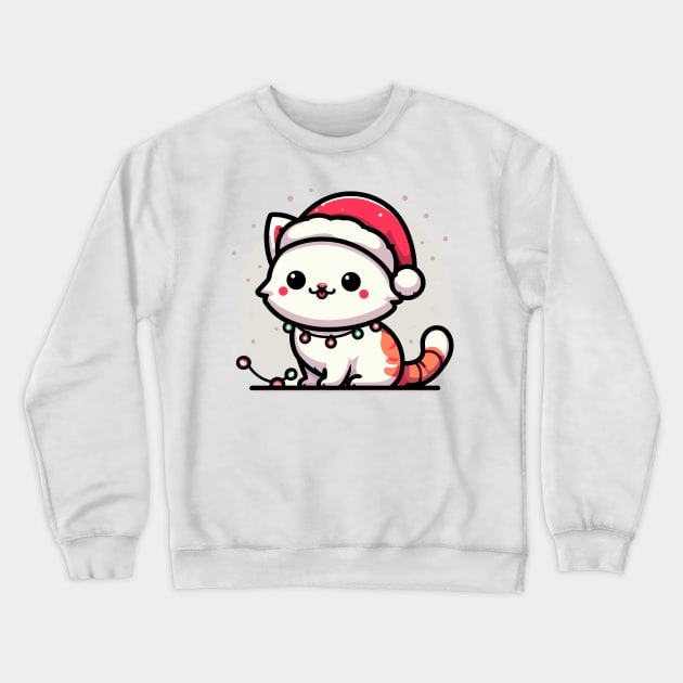 Cute Christmas Cat Santa Hat Christmas Lights Adorable Crewneck Sweatshirt by Francois Ringuette